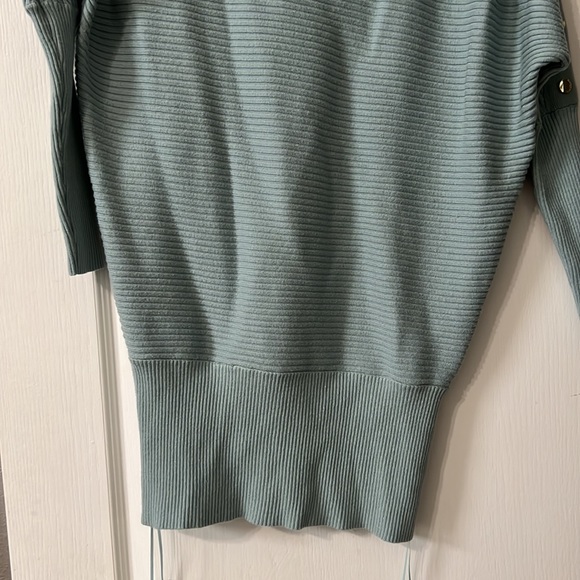 River Island Off the shoulder Knit Sweater Dress S Teal Light Blue Mini Skirt - Picture 3 of 11